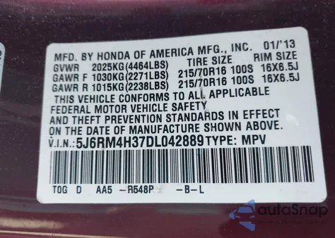 2013 Honda Cr-V Lx из США, поврежденный, VIN 5J6RM4H37DL042889